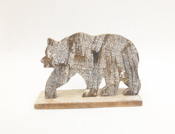 Celebrations Bear Tabletop Decoration Brown/Gray Wood 1 pk (Pack of 6)