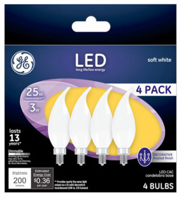 Bombillas LED decorativas, esmeriladas, base tipo candelabro, 2,5 vatios, 200 lúmenes, paquete de 4.