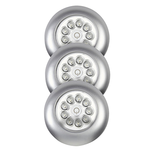 Luz LED de disco a batería plateada Fulcrum LIGHT IT, paquete de 3