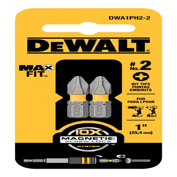 Broca de inserción DeWalt Max Fit Phillips n.º 2 SX de 1 pulg. L, acero para herramientas S2, 2 piezas (paquete de 5)