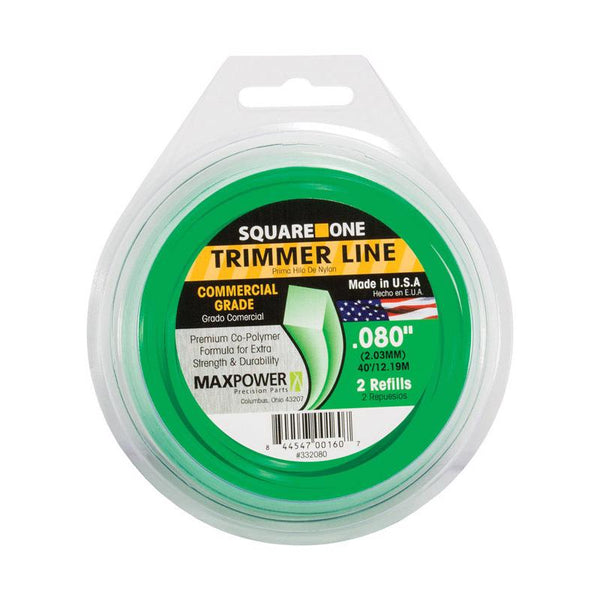 Hilo para desbrozadora de grado comercial MaxPower Square One de 0,080 pulg. de diámetro x 40 pies de largo (paquete de 10)