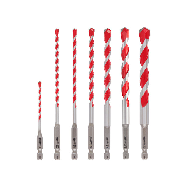 Juego de brocas para martillo perforador grande de carburo de 1/8 pulg. con vástago hexagonal, 7 piezas, Milwaukee Shockwave