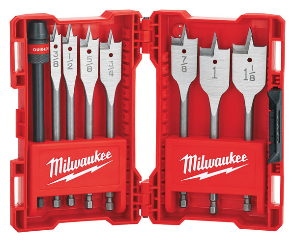 Juego de brocas para barrena plana Milwaukee de acero al carbono, 8 piezas.