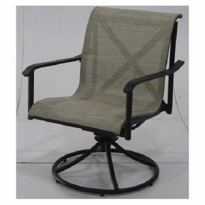 Silla mecedora giratoria para comedor de patio Eastport, aluminio de dos tonos, tela con correas color marfil (paquete de 2)