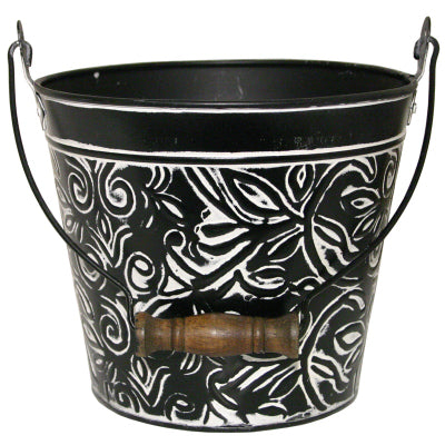 Jardinera con asa, metal floral color carbón, 12 pulgadas