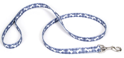 Correa para perro, cuadros escoceses/huesos, nailon azul, 5/8 pulg. x 6 pies.