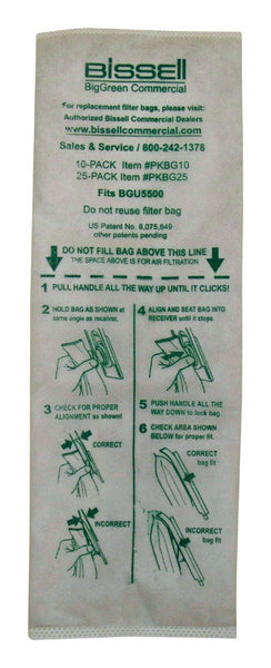 Bolsa para aspiradora comercial Bissell BigGreen para bolsa de filtro de repuesto, paquete de 10