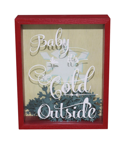 Caja de sombras iluminada con la frase "It's Cold Outside" de Dyno Baby, decoración navideña surtida de MDF, paquete de 1 (paquete de 4)