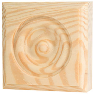 Trim Block Moulding, Rosette, Pine, 3.75 x 3.75 x 1-In.