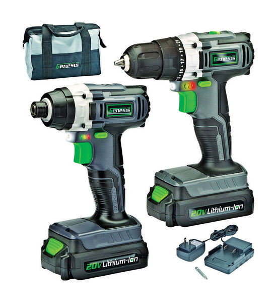 Kit de taladro y atornillador de impacto compacto de 2 herramientas inalámbrico Genesis 20 V