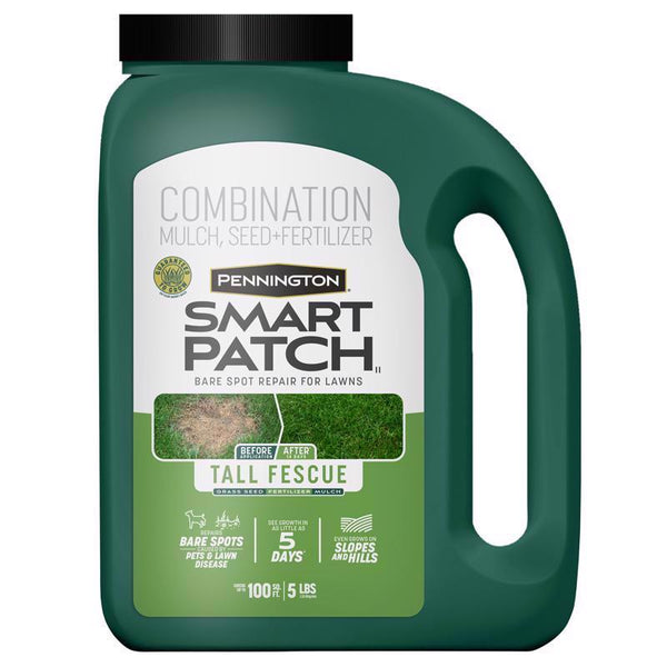 Kit de reparación de semillas, fertilizantes y mantillo para césped de festuca alta para sol o sombra de Pennington Smart Patch, 5 lb