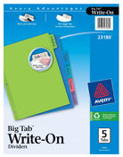 Avery 23180 BigTab Write-On™ Dividers Assorted Colors 5 Count