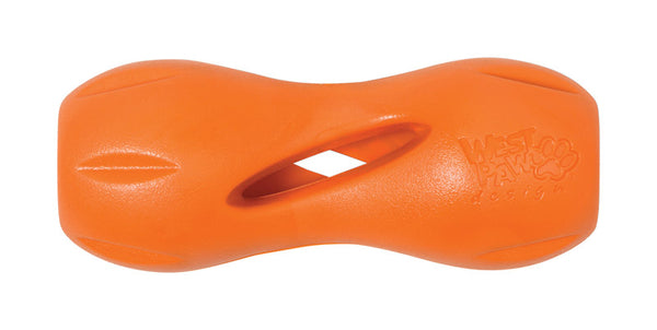 Juguete/dispensador de golosinas de caucho sintético para perros West Paw Zogoflex Orange Qwizl, tamaño pequeño