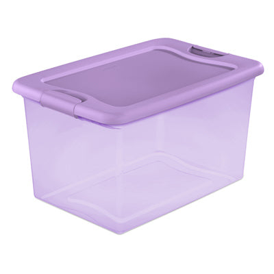 Caja de almacenamiento, tapa con pestillo, color lila, 64 cuartos (paquete de 6)