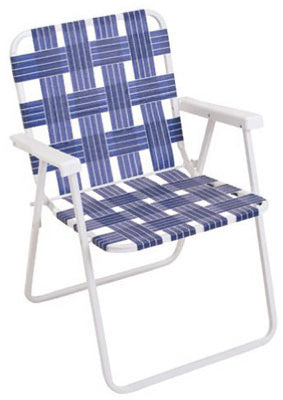Silla plegable, correas azules, estructura de acero blanca