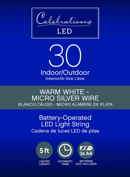 Juego de luces micro a pilas de color blanco cálido Celebrations de 5 pies (paquete de 12)