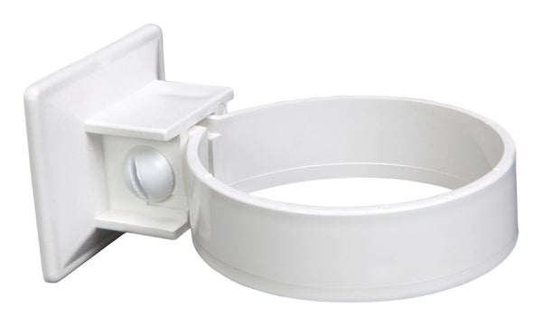 Soporte para bajante de agua redondo de vinilo blanco clásico Plastmo de 3 pulgadas de ancho.
