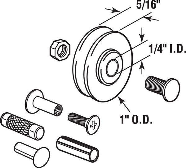 Prime-Line 1 in. Dia. x 3/8 in. L Steel Roller Assembly 2 pk