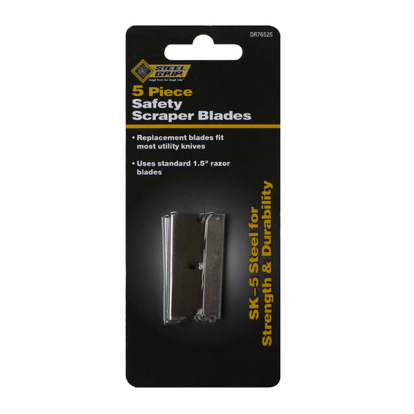 Hoja rascadora de seguridad de borde recto con mango de acero, 1,5 pulg. de largo, 5 piezas