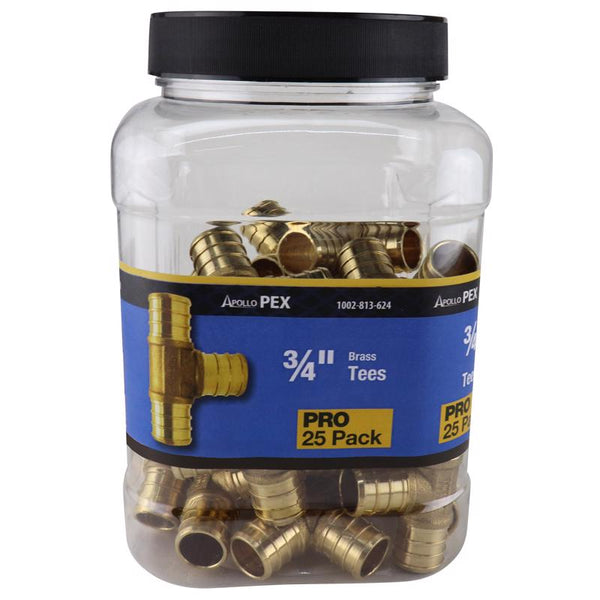 Conexión en T PEX de latón de 3/4", paquete de 25