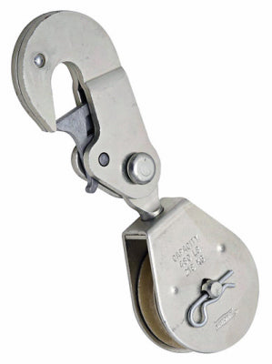 Polea simple con gancho giratorio con enganche, zinc, 2 pulg.