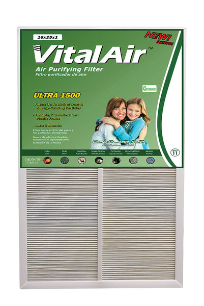 Filtro de aire Vitalair de 16" x 25" x 1" con carga electrostática Merv11