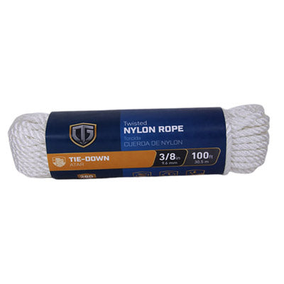 Cuerda de nailon, torcida, blanca, 3/8 pulg. x 100 pies.