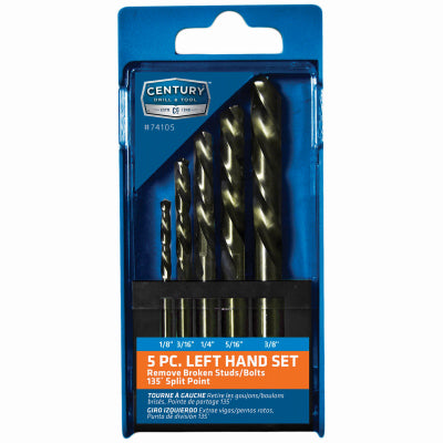 Stub Drill Bit Set, Left Hand, Cobalt Steel, 5-Pc.