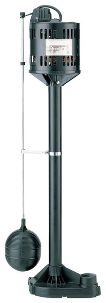 Bomba de sumidero de pedestal de CA con interruptor de flotador vertical termoplástico Simer de 1/3 HP y 3480 GPH, 33,5 de alto x 12 de diámetro.