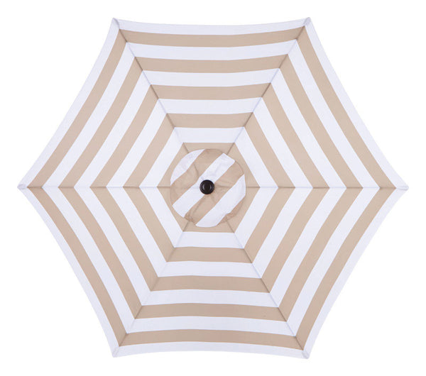Sombrilla para patio inclinable de 9 pies con rayas en color topo de Living Accents MARKET
