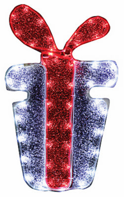 LED Christmas Window Decoration, Silver Present/Red Bow Tape Light, 18-In. (Pack of 4)