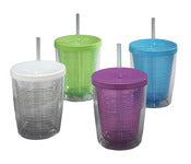 Arrow Plastic 404 14 Oz Plastic Double Wall Tumbler With Straw Assorted Colors