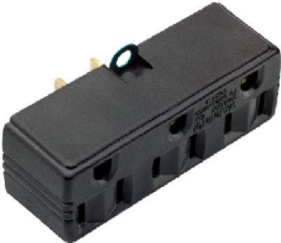 Adaptador de triple conexión a tierra, marrón, 15 A, 125 V
