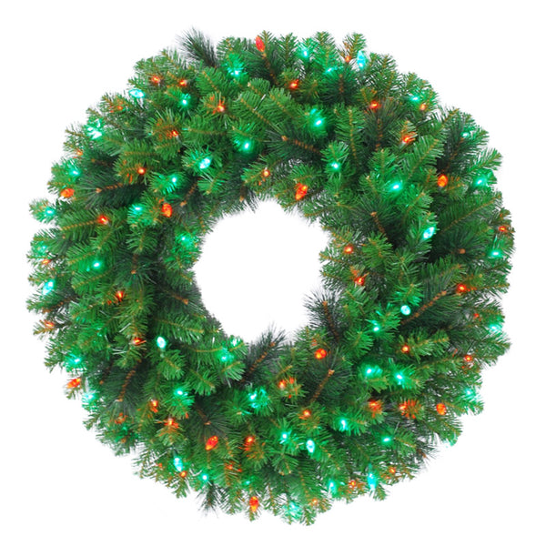 Corona de pino verde preiluminada con luces LED de 36 pulgadas de diámetro y decorada con luces LED de Celebrations Platinum Mixed Pine (paquete de 2)