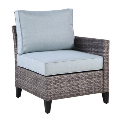 Silla acolchada Serronova, mimbre gris claro/aluminio, brazo izquierdo
