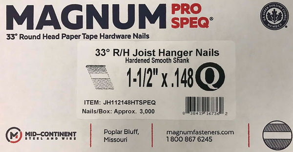 Clavos en tiras en ángulo Magnum de 1-1/2 pulg., vástago liso de 33-1/2 grados, paquete de 3000
