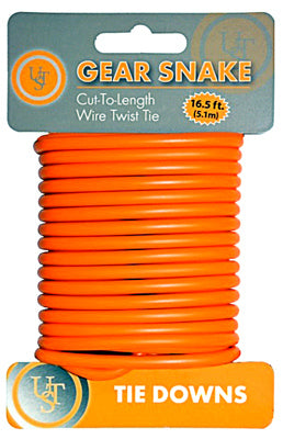 Gear Snake Wire Twist Tie, Orange (Pack of 4)