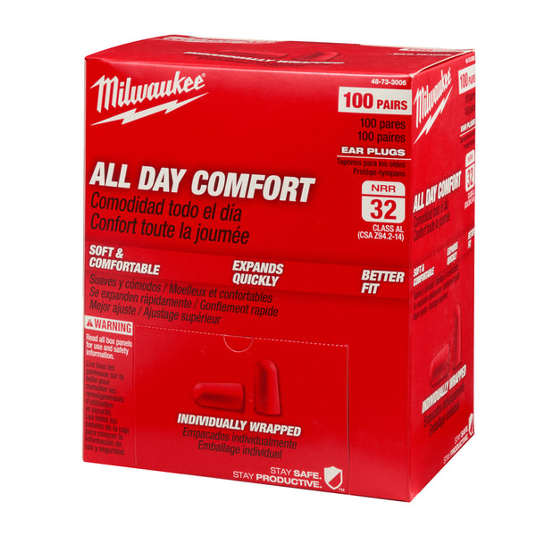 Milwaukee 32 dB Foam Ear Plugs Red 100 pair