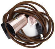 Asian Import Store Distribution 11UL1MT-CP 11' Ft Brushed Copper Metal Pendant Light Lamp Switch With Braided Cloth Cord