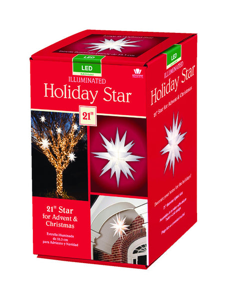 Estrella decorativa para porche navideña de 21 pulgadas con luz incandescente blanca Keystone