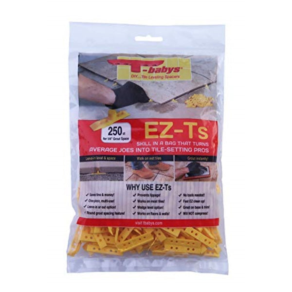 Espaciador de plástico para baldosas T-babys EZ-Ts de 0,25 pulg. de alto x 0,25 pulg. de ancho x 1,25 pulg. de largo, paquete de 250