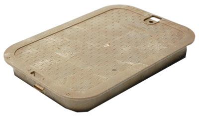 Caja de válvulas rectangular de 14" x 19" con cubierta superpuesta para válvulas ICV, color arena