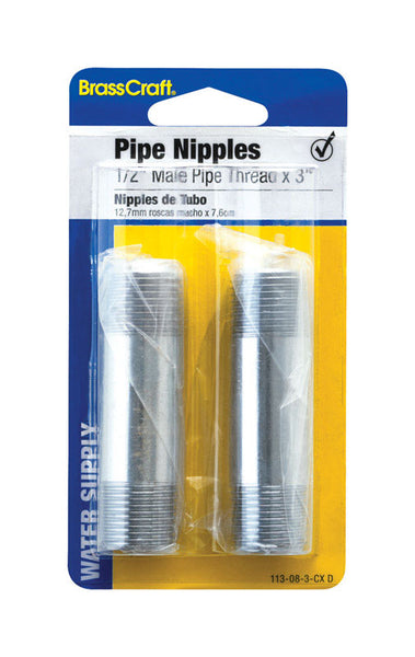 BrassCraft 1/2 in. MIP x 3 in. L Chrome Plated Brass Nipple