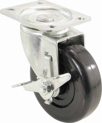 Rueda giratoria con placa, freno lateral, rueda de polipropileno, 4 pulg.