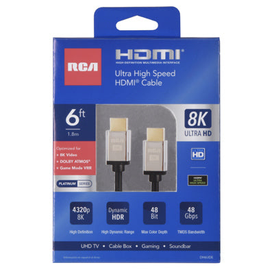 Cable HDMI de ultra alta velocidad con Ethernet, negro, 6 pies.