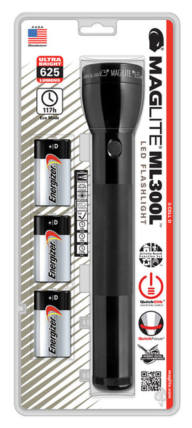 Linterna LED negra Maglite de 625 lúmenes con batería tipo D