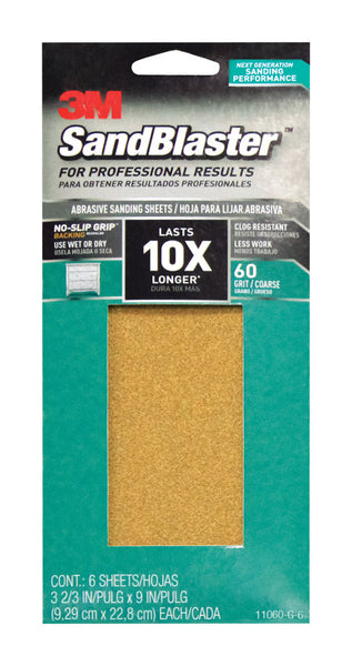 3M SandBlaster 9 in. L x 3-2/3 in. W 60 Grit Ceramic Sandpaper 6 pk