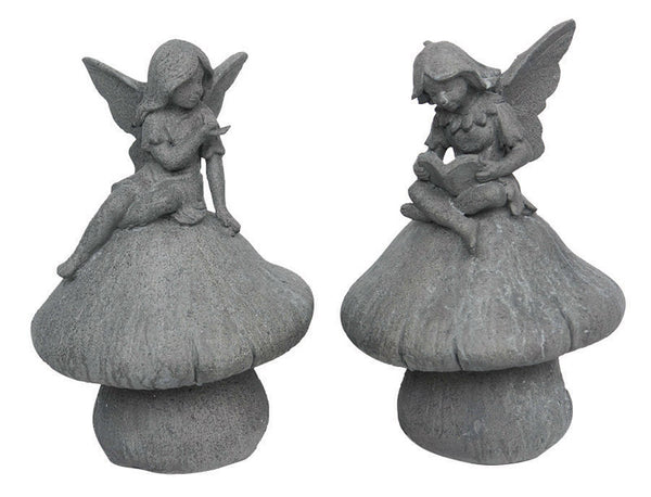 Estatua de hada en forma de hongo de resina gris Ace de 15 pulgadas de alto (paquete de 2)