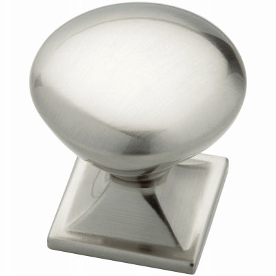 Perilla para gabinete, base cuadrada, níquel satinado, redonda de 1-1/4 pulg.