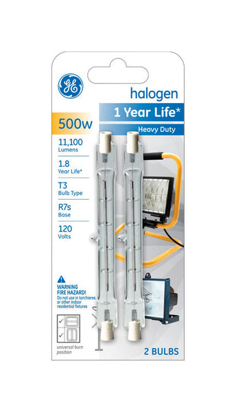 GE Quartzline 500 W T3 Tubular Halogen Bulb 11100 lm Warm White 2 pk (Pack of 5)